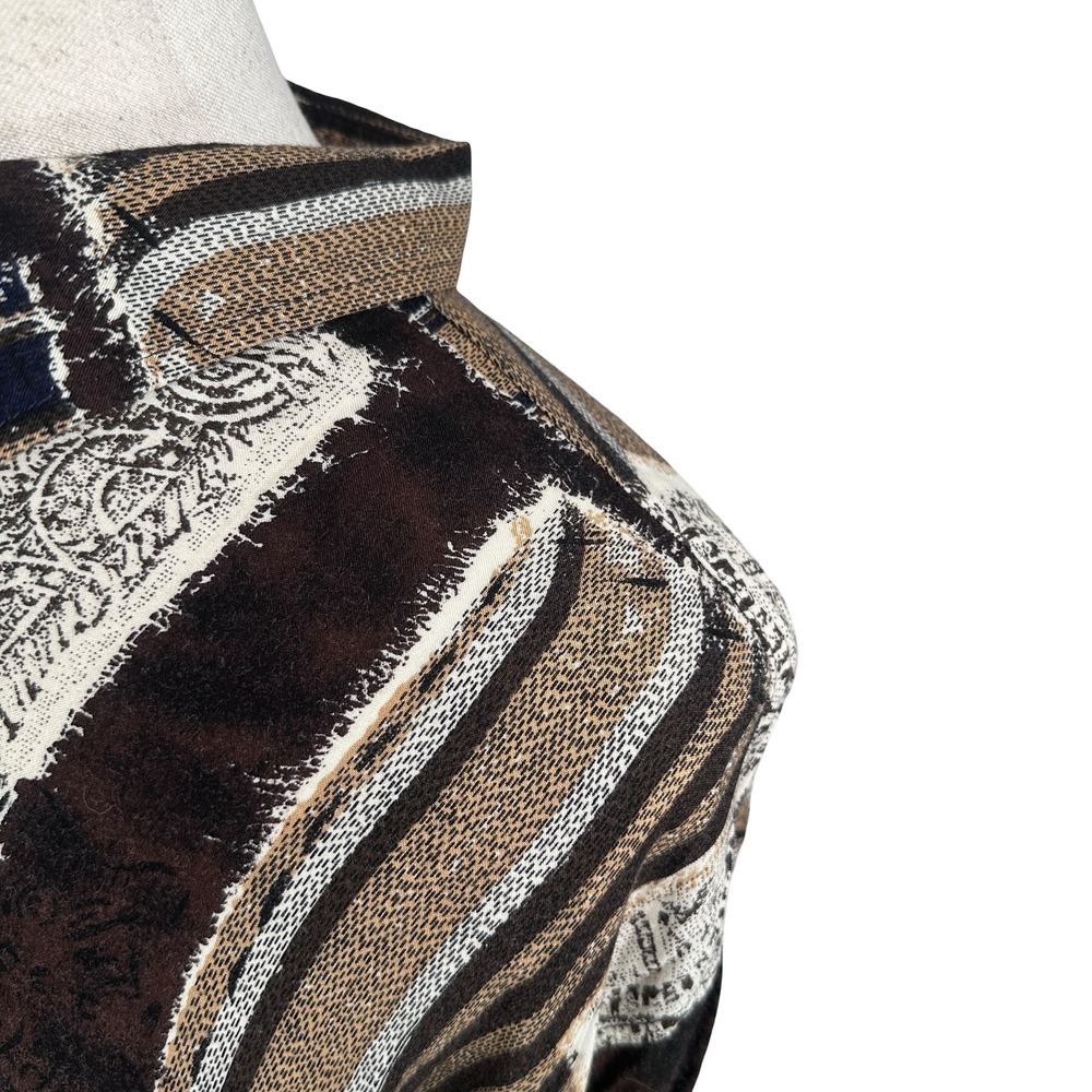 Vintage Lorenzini Button Down Shirt Men XL Brown Gray Abstract Patchwork Viscose - Picture 3 of 11
